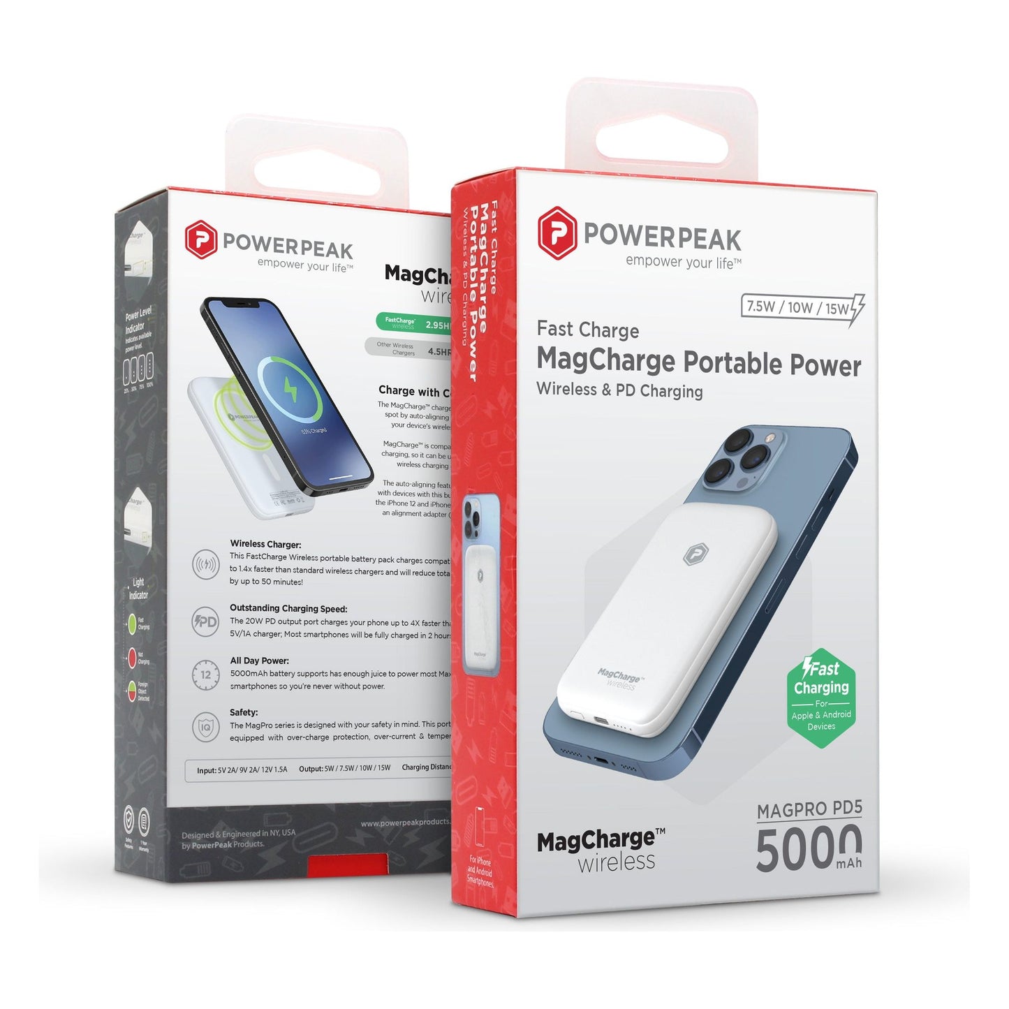 PowerPeak 5000mAh MagCharge Power Bank - White