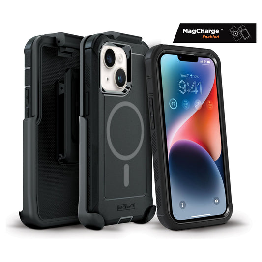 Base IPhone 15 (6.1) - Boulder - Heavy-Duty Co-Molded Rugged Protective Case - Black