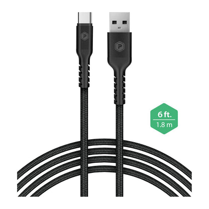 PowerPeak 6ft. Braided Nylon USB-A To USB Type-C Charge & Sync Cable - Black