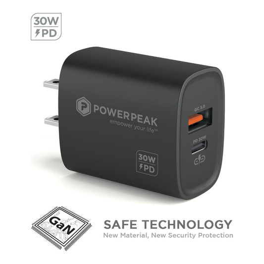 POWERPEAK PD WALL DUAL PORT CHARGER 30W - BLACK