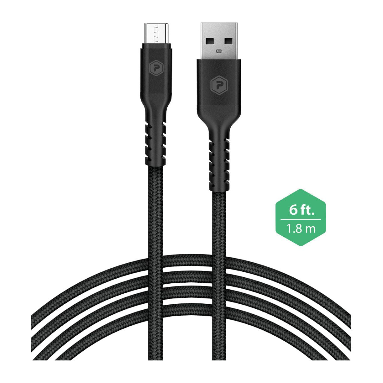 PowerPeak 6ft. Braided Nylon Metallic Micro USB Charge & Sync Cable - Black