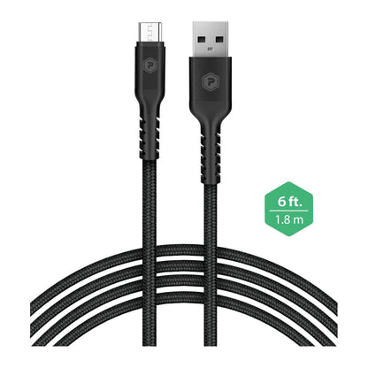 PowerPeak 6ft. Braided Nylon Metallic Micro USB Charge & Sync Cable - Black