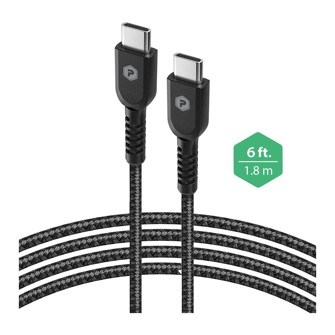 PowerPeak 6ft. Braided Nylon Type-C Charge, Sync & Power Cable - Black