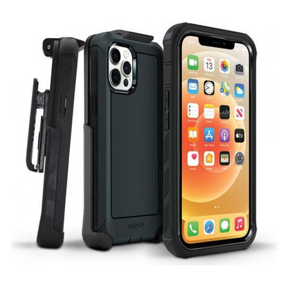 IPHONE 14(6.1) PRO - BOULDER - BLACK - HEAVY-DUTY CO-MOLDED RUGGED PROTECTIVE CASE W/ BELT CLIP HOSLTER