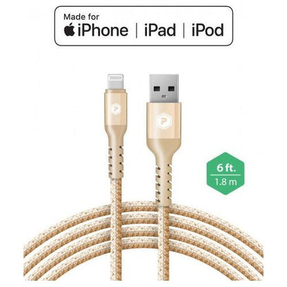 POWERPEAK 6FT. BRAIDED NYLON METALLIC LIGHTNING USB CHARGE & SYNC CABLE - GOLD