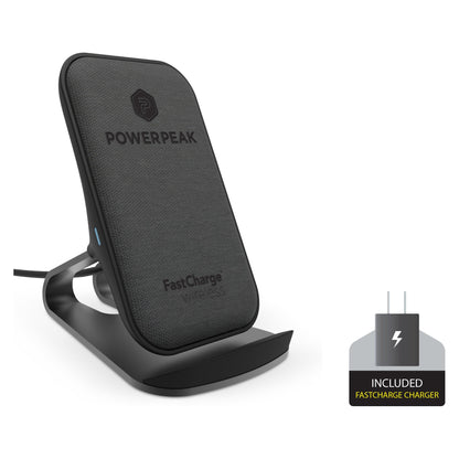 POWERPEAK FASTCHARGE ALUMINUM WIRELESS CHARGING STAND - INCLUDES FAST CHARGE ADAPTER (1.4X FASTER)