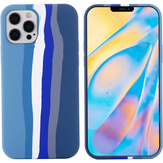 iPHONE 14 PRO MAX (6.7) - Silicone Case - Navy Blue Rainbow