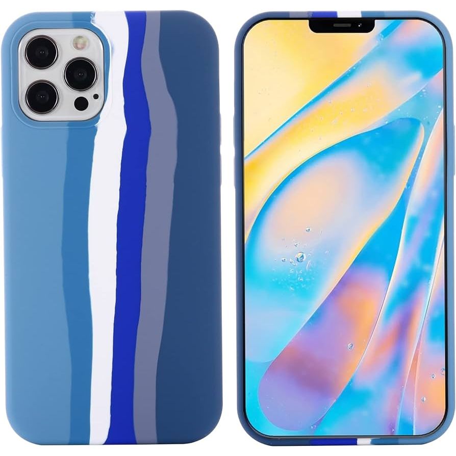 iPHONE 14 PRO MAX (6.7) - Silicone Case - Royal Blue Rainbow