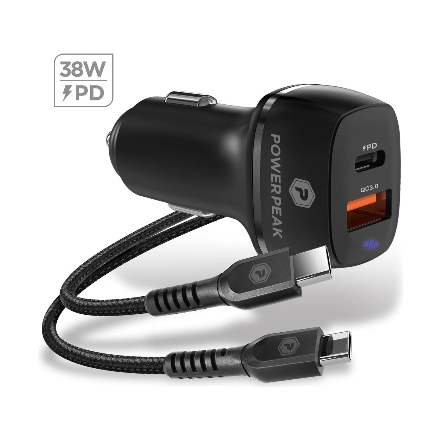 POWERPEAK 20W PD WALL CHARGER WITH TYPE C-C CABLE - WHITE