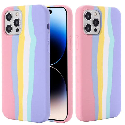 iPHONE 14 PRO MAX (6.7) - Silicone Case - Pink Rainbow