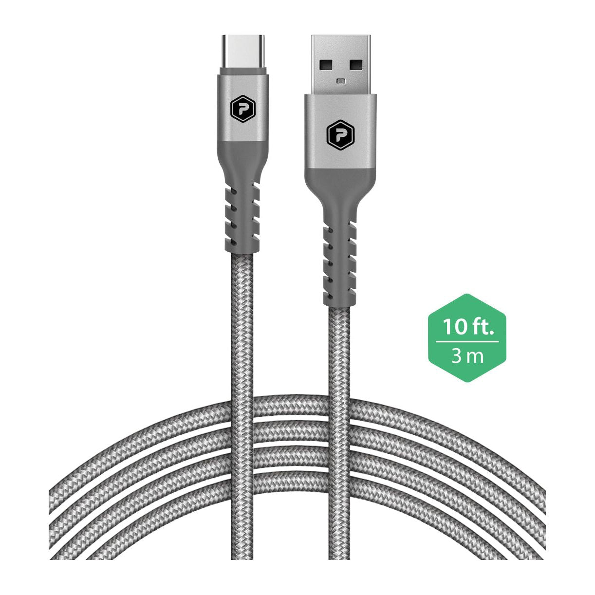 PowerPeak 10ft. Braided Nylon USB-A to USB Type-C Charge & Sync Cable - Silver